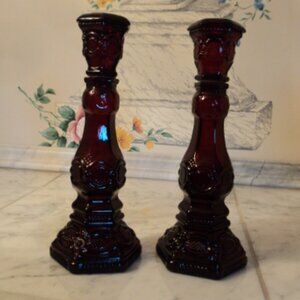 Avon Cape Cod ruby red candlestick holders